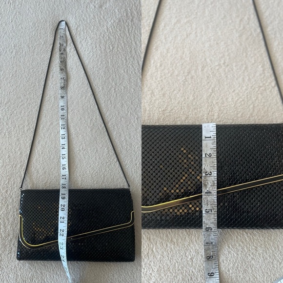 Vintage 80s Black Mesh Evening Clutch with Gold Trim - Picture 11 of 16